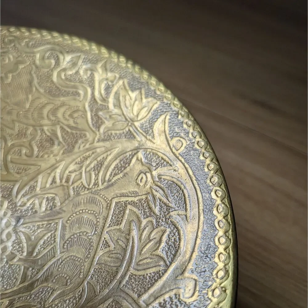 Vintage Brass Walnut Cracker & Bowl Made in Israel Flower & Animal Design